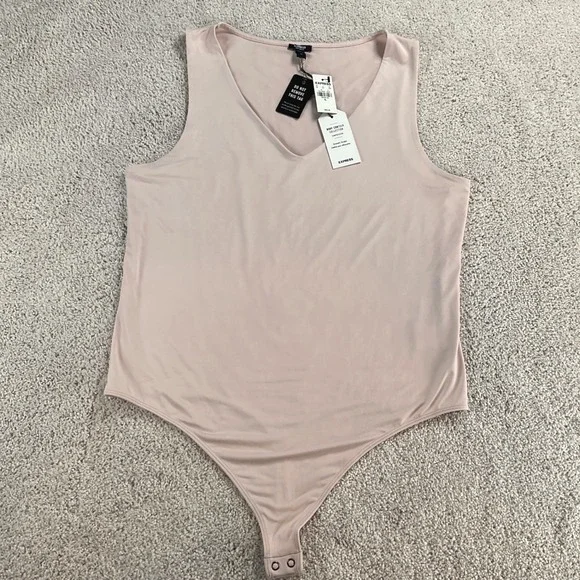 Express Body Contour Compression V-Neck Thong Bodysuit Blush Pink XL NEW - Picture 1 of 7
